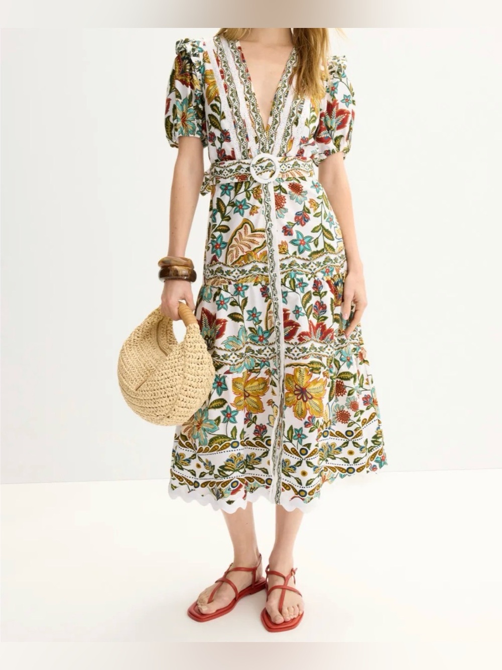 FARM Rio - Botanicals Belted Midi Dress - Size Small